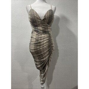 Story on Formal Beige Animal Print  Ruched Bodycon Cocktail Dress  On Size‎ M